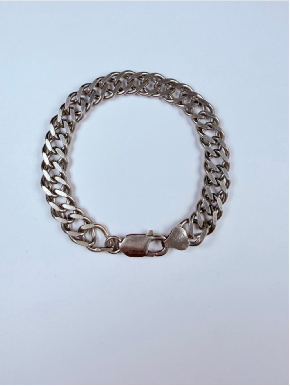 Classic Curb Double Flat Link Chain925 Sterling Silver 7.5MM VTG Bracelet Italy